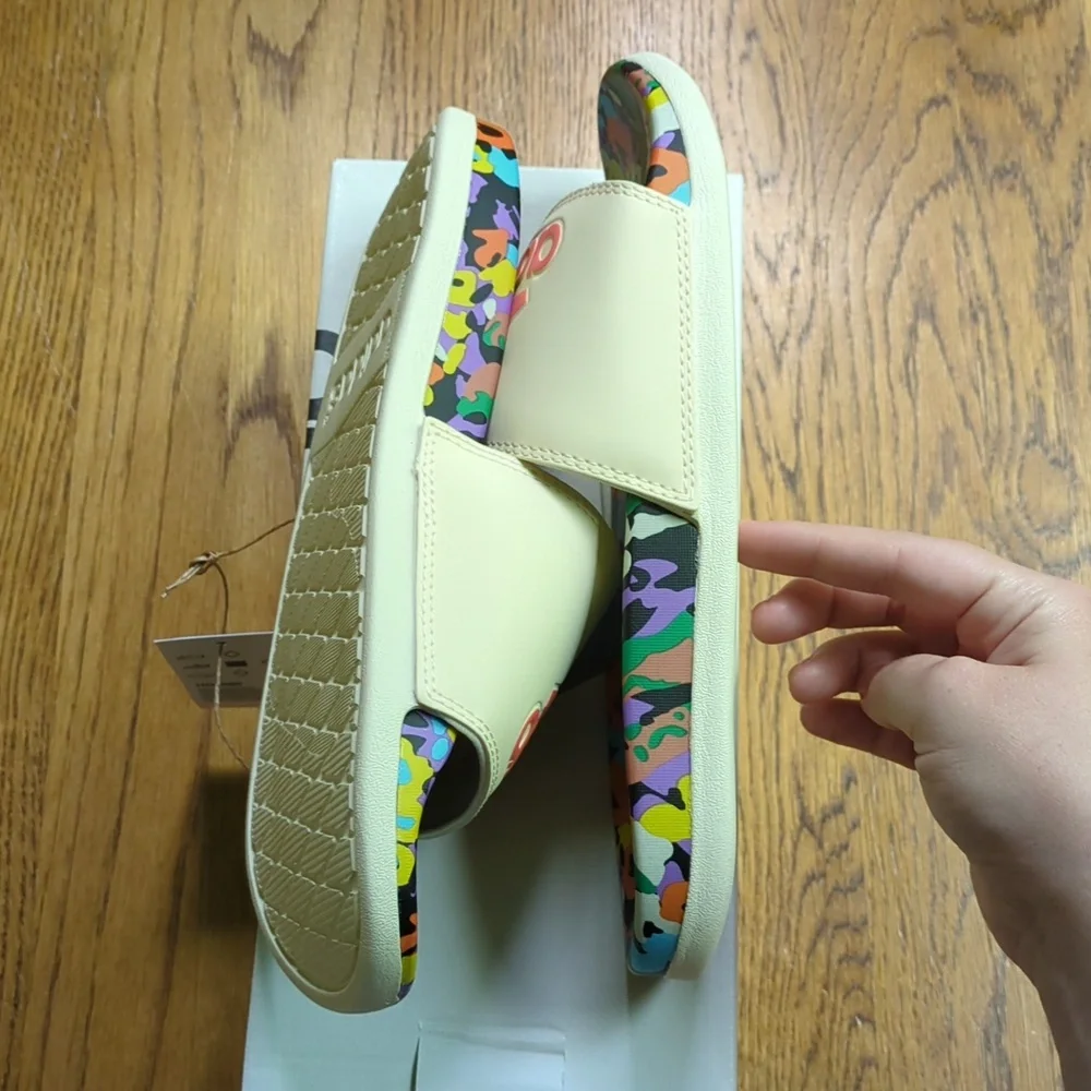 NIB FARM Rio Slide Sandals Adidas Collab Multicolor Abstract Print Womens Size 7 - Picture 6 of 11